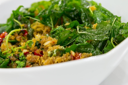 Fried basil with fish flake on blow の写真素材