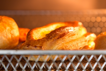 Closeup bakery on tray inside oven の写真素材