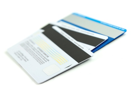 Set of credit cards isolated on white background の写真素材