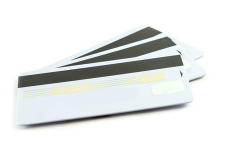 Set of white credit cards isolated background の写真素材