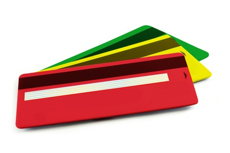 Set of colorful credit cards isolated background の写真素材