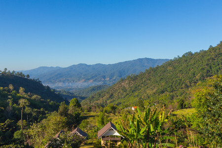 Beautiful depth of mountain view at chiang dao, Thailand の写真素材