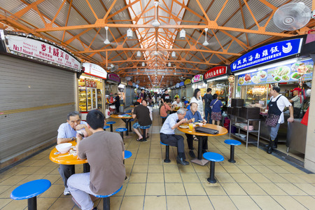 Chinatown, Singapore - October 26, 2014: Maxwell food center is a local food court in chinatown and popular for tourist.のeditorial素材