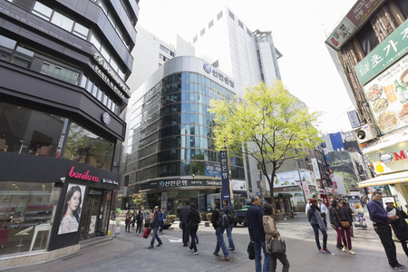 Seoul, South Korea - April 13, 2015: Myeongdong is one of Seoulのeditorial素材