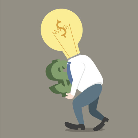 Businessman light bulb on head get dollar in handのイラスト素材