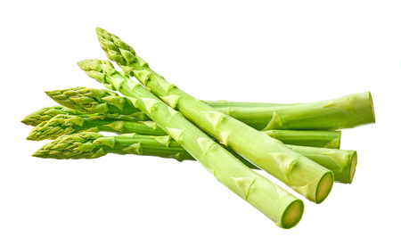 Fresh green shoots of asparagus isolated on white background.の写真素材