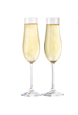 Glasses of sparkling champagne isolated on white.Merry Christmas and Happy New Year conceptの写真素材