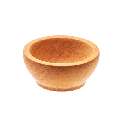 Empty wooden bowl isolated on white background with clipping path, top viewの写真素材