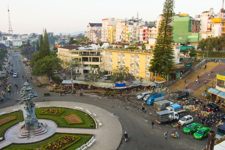 DA LAT CITY, VIETNAM - April 14, 2015: Night light of Center traffic Landmark at Da Lat city, Da Lat is one of the beautiful city in Viet Namのeditorial素材