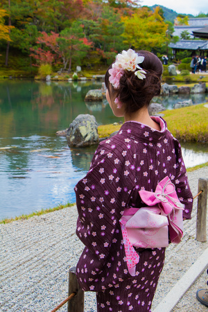 women in kimono dress in kyoto japanの写真素材
