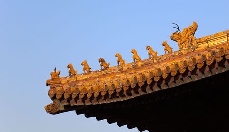 Imperial Roof decorations (charms or roof-figures). Forbidden City. Beijing. China.の写真素材