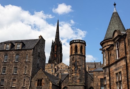 Historic buildings in Grassmarket area. Edinburgh. Scotland. UK.の写真素材