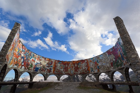 Russian Georgian friendship monument. Georgian military Highway. Georgia.の写真素材
