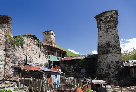 Traditional svan Protective Towers and houses in Ushguli Village. Svaneti. Georgia.の写真素材
