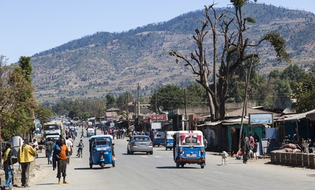 Main street of small provincial town  Hirna  Ethiopia  のeditorial素材