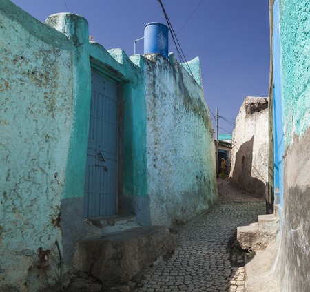 Narrow alleyway of ancient city of Jugol in the morning  Harar  Ethiopia のeditorial素材