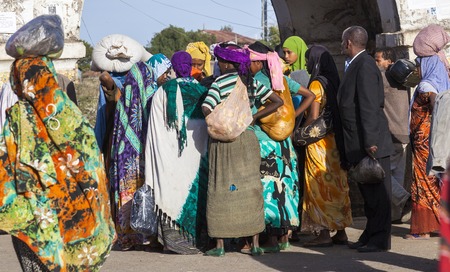 HARAR, ETHIOPIA - DECEMBER 24, 2013  Unidentified people of ancient walled city of Jugol in their daily routine activities that almost unchanged in more than four hundred years のeditorial素材