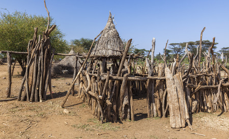 Traditional tsemay houses. Small village in tsemay territory near Weita. Omo Valley. Ethiopiaのeditorial素材