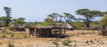 Traditional tsemay houses. Small village in tsemay territory near Weita. Omo Valley. Ethiopiaのeditorial素材