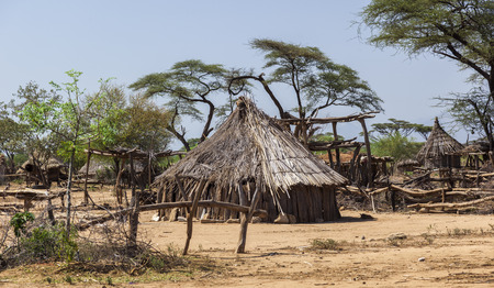 Traditional tsemay houses. Small village in tsemay territory near Weita. Omo Valley. Ethiopiaのeditorial素材