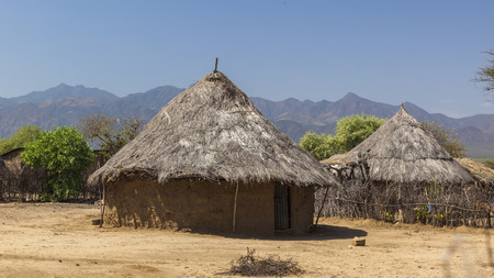 Traditional tsemay houses. Weita. Omo Valley. Ethiopia.のeditorial素材