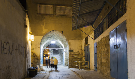 Streets of ancient city of akko at night.  Israelのeditorial素材