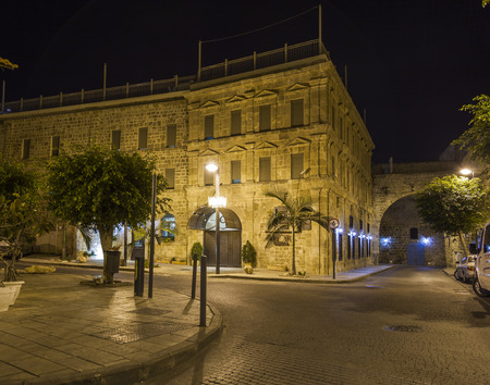 Streets of ancient city of akko at night.  Israelのeditorial素材