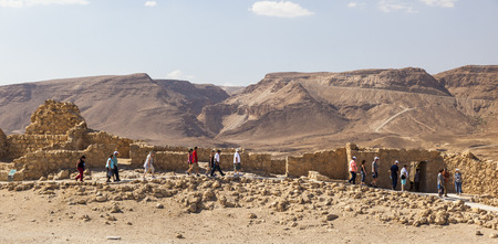ISRAEL, MASADA - OCTOBER 27, 2014: Famous ruins of ancient Masada fortress - one of the most visited places in countryのeditorial素材