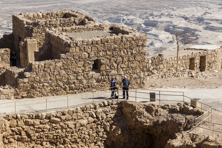 ISRAEL, MASADA - OCTOBER 27, 2014: Famous ruins of ancient Masada fortress - one of the most visited places in countryのeditorial素材