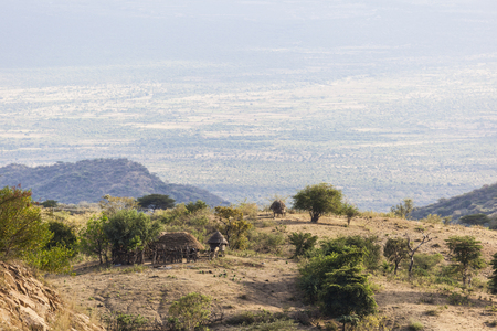Landscape with small traditional hut. Omo Valley. Ethiopia.のeditorial素材