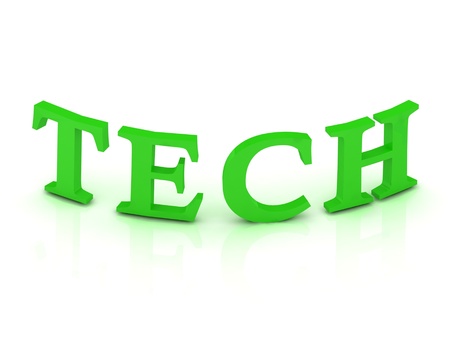 TECH sign with green letters on isolated white backgroundの写真素材
