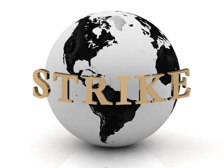 STRIKE abstraction inscription around earth on a white backgroundの写真素材