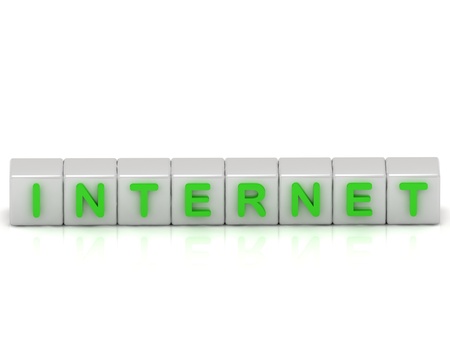 Internet inscription on the white cubes with green lettersの写真素材