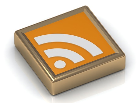 gold Rss or feed icon on white isolated background: 3d 