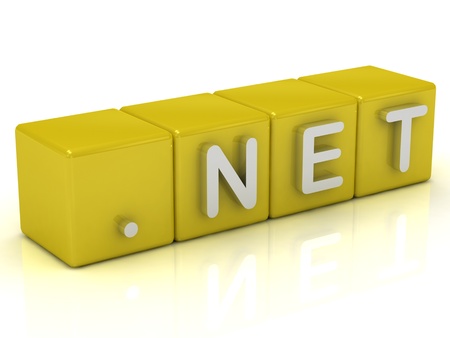 Inscription on the cubes of gold: dot NET on a white backgroundの写真素材