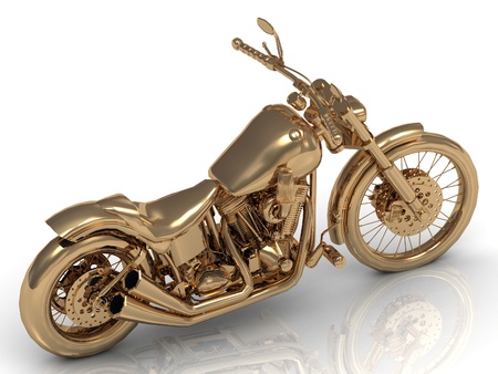 Motorcycle golden conceptual model on a white backgroundの写真素材