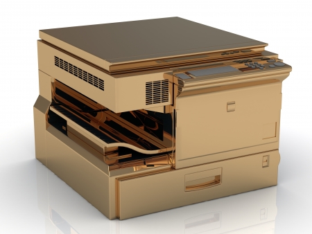 Golden copier on a white backgroundの写真素材
