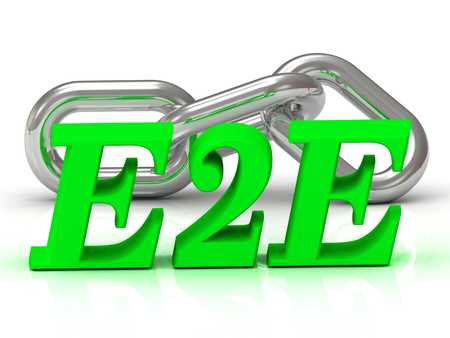 E2E- inscription of color letters and Silver chain of the section on white background