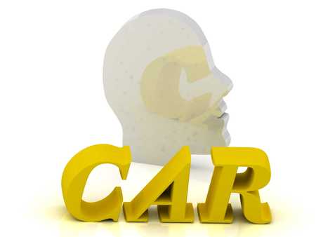 CAR- bright color letters and silver head mind on a white backgroundの写真素材