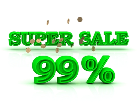 99  PERSENT SUPER SALE business sign green keywords isolated on white backgroundの写真素材