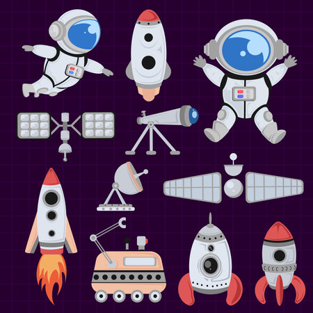 astronaut rocket satellite space element setのイラスト素材