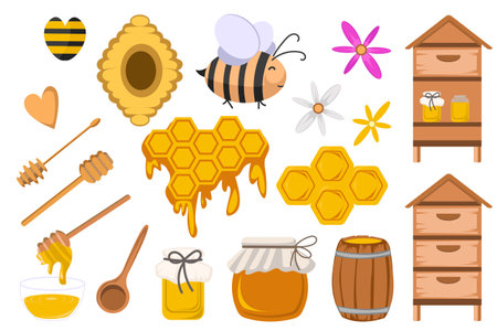 cute honey bee farm clip art beekeeping set illustrationのイラスト素材