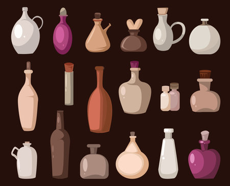 decorative vintage classic vases jars and bottles element setのイラスト素材