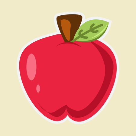 cute sexy red apple with stem and leaf flat illustration healthy fruit elementのイラスト素材