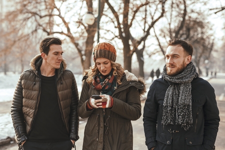 Friends having fun outdoors on holiday の写真素材