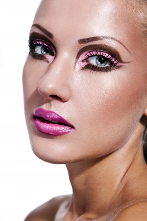 closeup portrait of a young beautiful woman with perfect clean skin and glamour makeup , fashion modelの写真素材