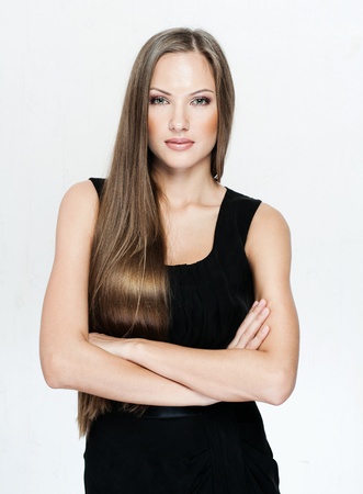 beautiful woman with long hair in dress , fashion model , glamour makeupの写真素材