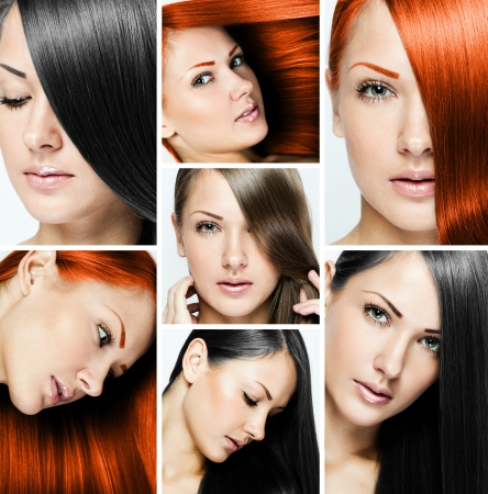 fashion hairstyle collage , natural long shiny healthy hairの写真素材