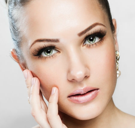 closeup portrait of a beautiful woman with beauty face and clean face skin , glamour makeupの写真素材