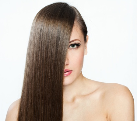 Beautiful Woman with  Long Hair , beauty woman model , clean skin face , glamour makeupの写真素材